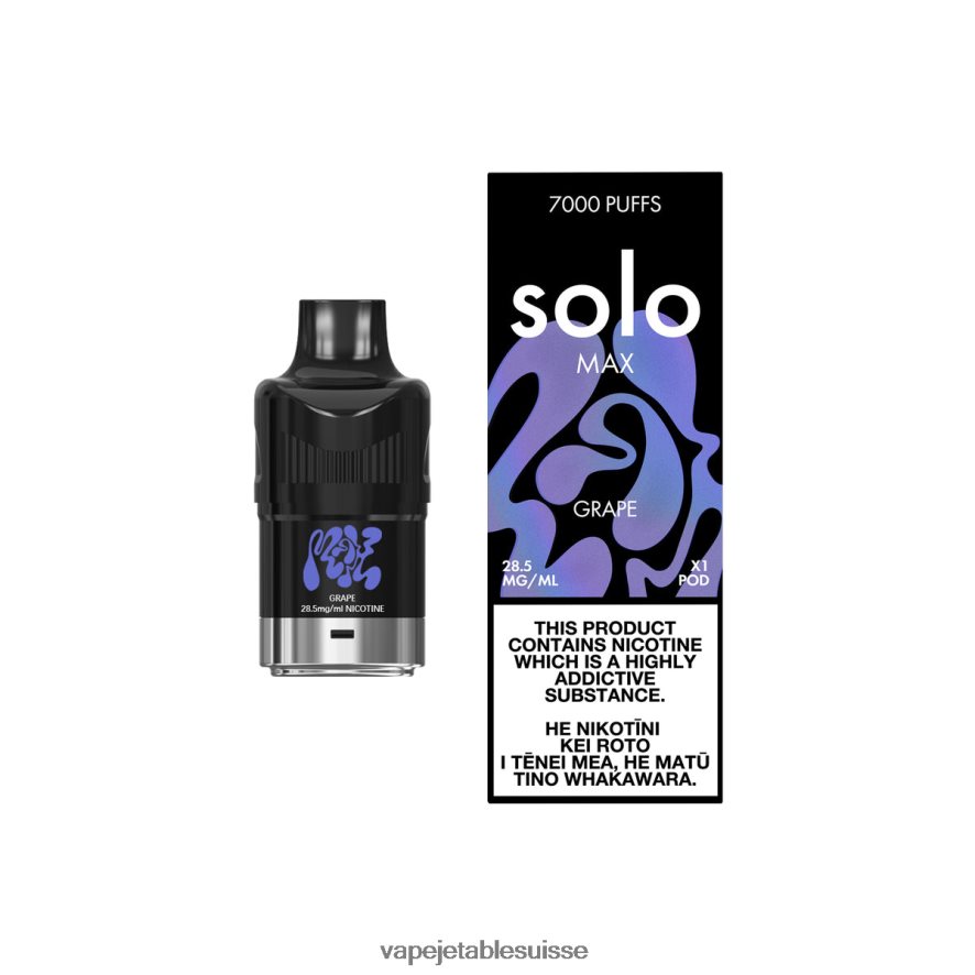 Vape Jetable Suisse - Solo MAX cosse 26LPZN78 raisin