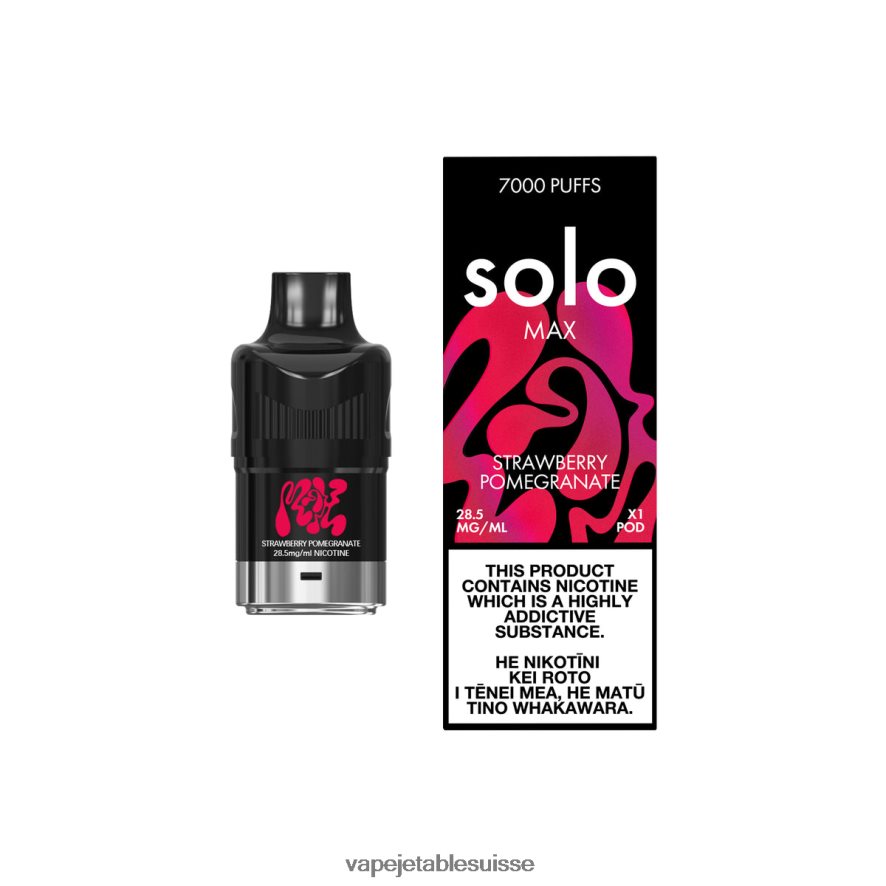 Vape Jetable Suisse - Solo MAX cosse 26LPZN84 fraise grenade