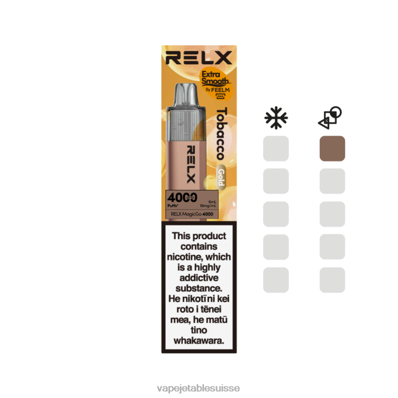Vape Shop Geneve - RELX MagicGo 4000 vapes jetables tabac (or) HTJ862