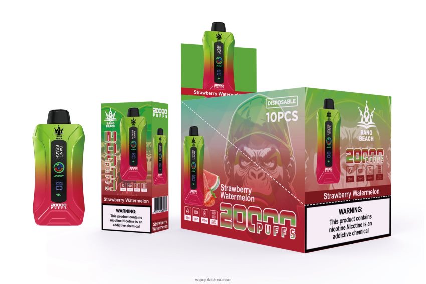 Vape Jetable Suisse - Bang Beach Vape à écran intelligent de 20 000 bouffées 4LVJJB3 pastèque fraise