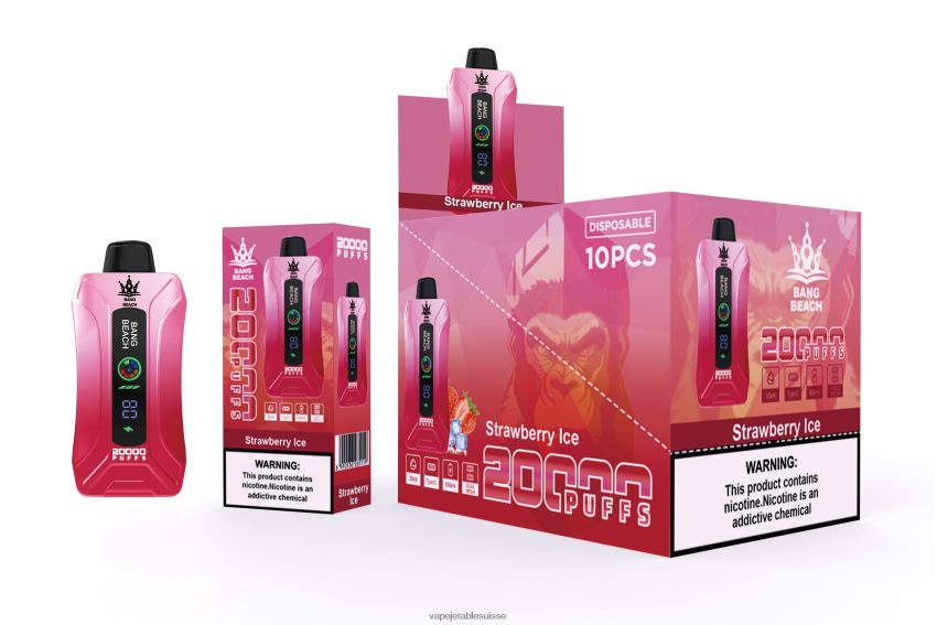 Vape Jetable Suisse - Bang Beach Vape à écran intelligent de 20 000 bouffées 4LVJJB6 glace à la fraise