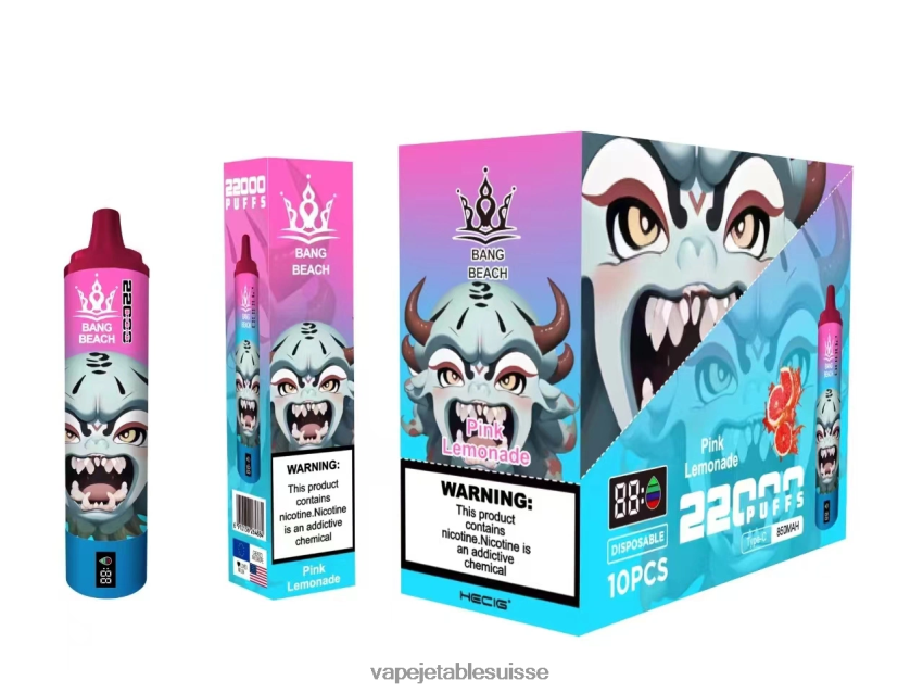 Vape Jetable Suisse - Bang Beach Écran intelligent de 22 000 bouffées 4LVJJB15 limonade rose