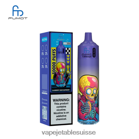 Vape Jetable Suisse - Fumot Tornado 30 000 musiques myrtille, framboise aigre 4X48XR6
