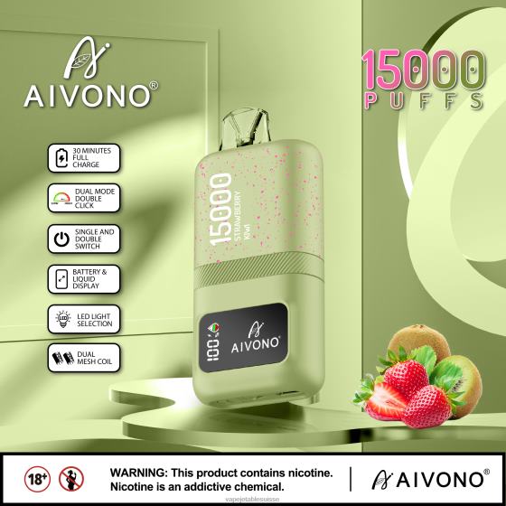 Vape Jetable Suisse - fraise-kiwi Aivono AIM magic 15000 2840863