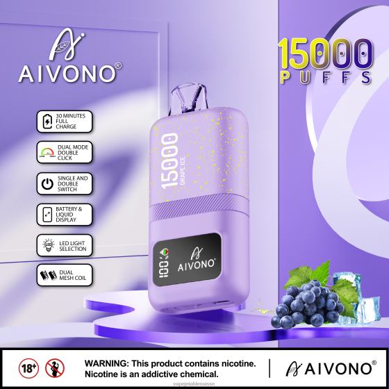 Vape Jetable Suisse - glace aux raisins Aivono AIM magic 15000 2840860