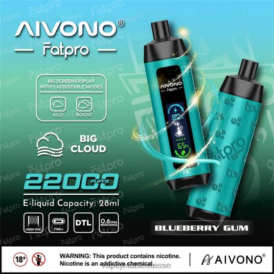 Vape Jetable Suisse - gomme de myrtille Aivono Fatpro 22000 284089