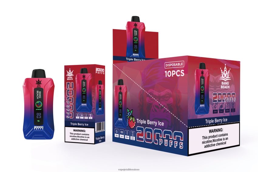 Vape Shop Geneve - Bang Beach Vape à écran intelligent de 20 000 bouffées 4LVJJB8 glace aux trois baies
