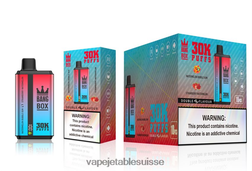 Vape Shop Geneve - Bang Box 30 000 bouffées double saveurs 4LVJJB68 bubble gum pastèque et pastèque fraise