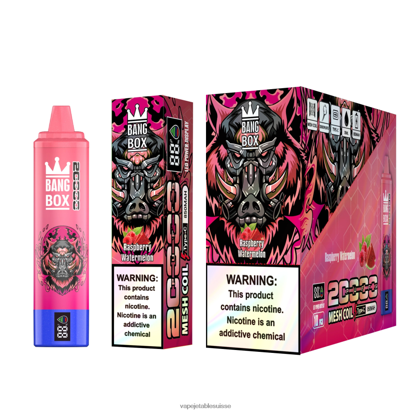 Vape Shop Geneve - Bang Box Écran intelligent de 20 000 bouffées 4LVJJB53 pastèque framboise