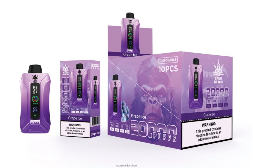 Vape Suisse - Bang Beach Vape à écran intelligent de 20 000 bouffées 4LVJJB10 glace aux raisins