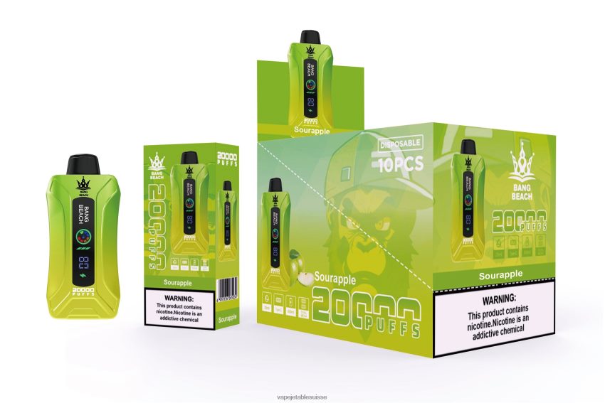 Vape Suisse - Bang Beach Vape à écran intelligent de 20 000 bouffées 4LVJJB1 pomme aigre