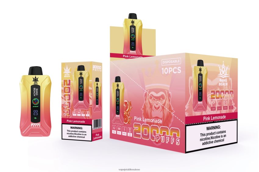 Vape Suisse - Bang Beach Vape à écran intelligent de 20 000 bouffées 4LVJJB4 limonade rose