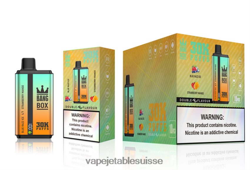 Vape Suisse - Bang Box 30 000 bouffées double saveurs 4LVJJB73 glace blue razz & fraise mangue