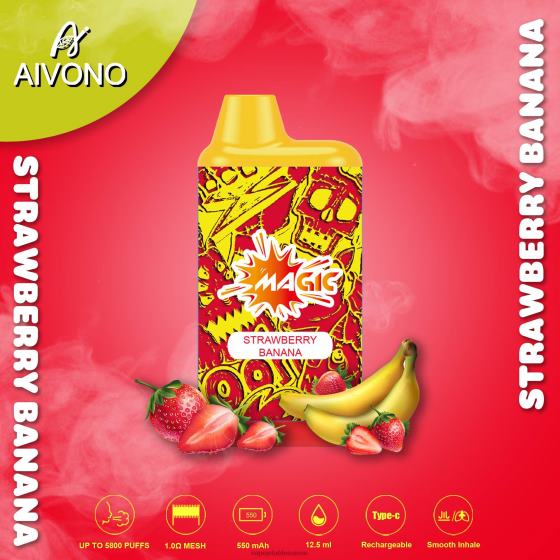 Vape Jetable Suisse - fraise banane Aivono AIM MAGIC cigarette de boîte de 5800 bouches 2840893