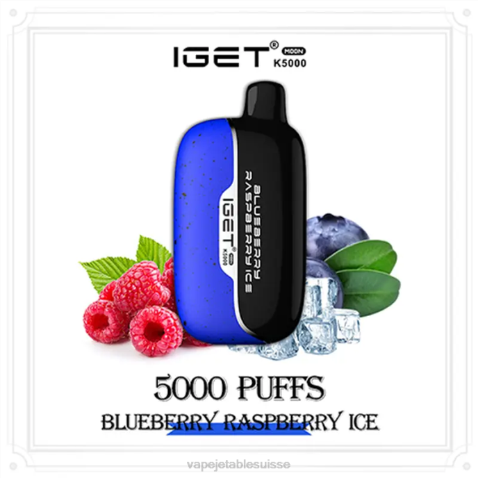 Vape Jetable Suisse - glace myrtille-framboise IGET Moon k5000 RN803