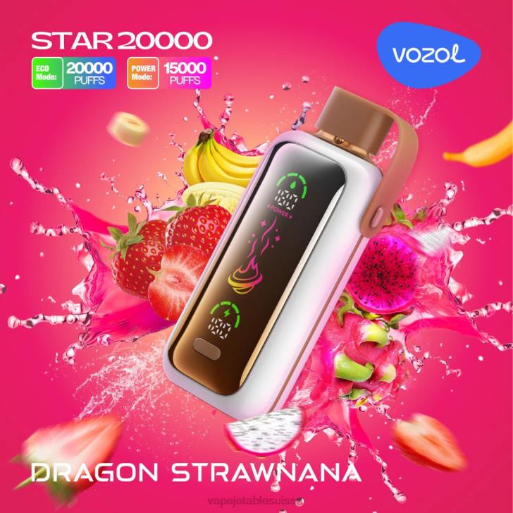 Vape Sans Nicotine - Dragon Strawnana VOZOL STAR 20000 LZ248